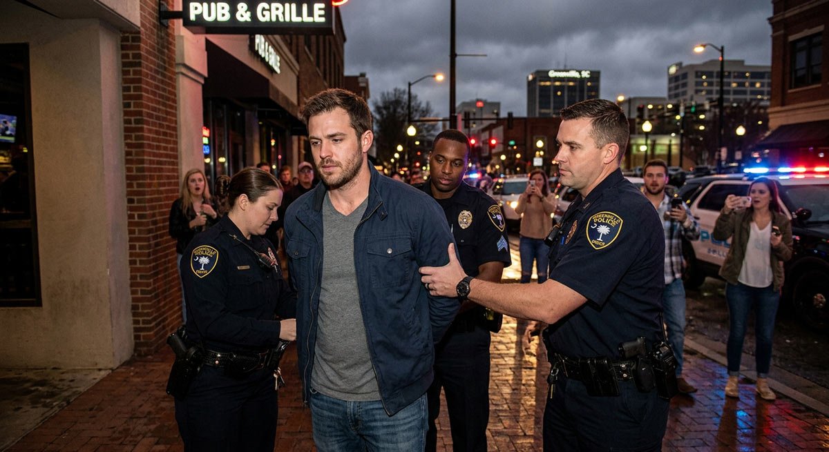 Brian Hickerson detained by police after a bar altercation in Greenville South Carolina