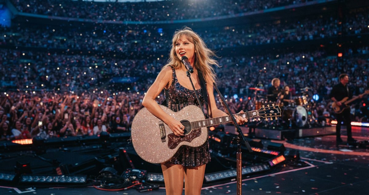 Taylor Swift performing on stage during the Eras Tour